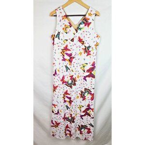 Jovie Women's Dress Size Medium White Butterfly Sleeveless Long Spring Dress